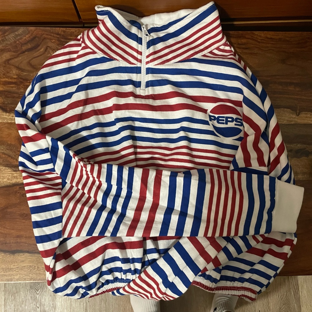 Pepsi | Cropped Red, White, and Blue Striped 1/4 Zip